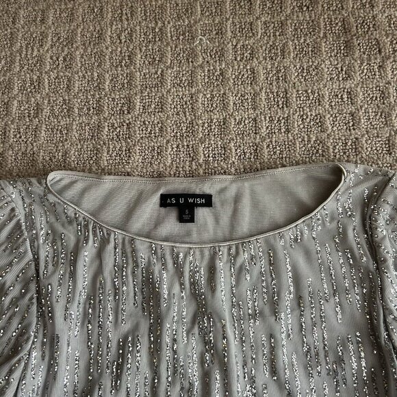 Y2K Retro VTG Gray Sparkly Glitter Cropped Crop Top 3/4 Sleeve As U Wish Zip - Picture 4 of 10